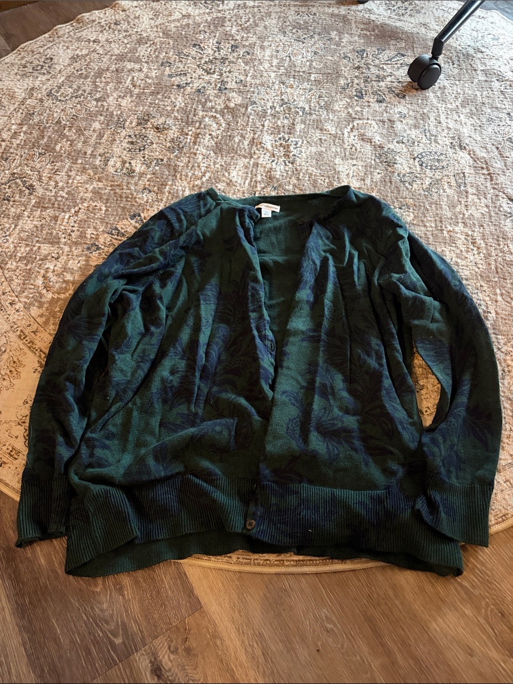 croft & barrow Dark Green and Navy Patterned Button Cardigan